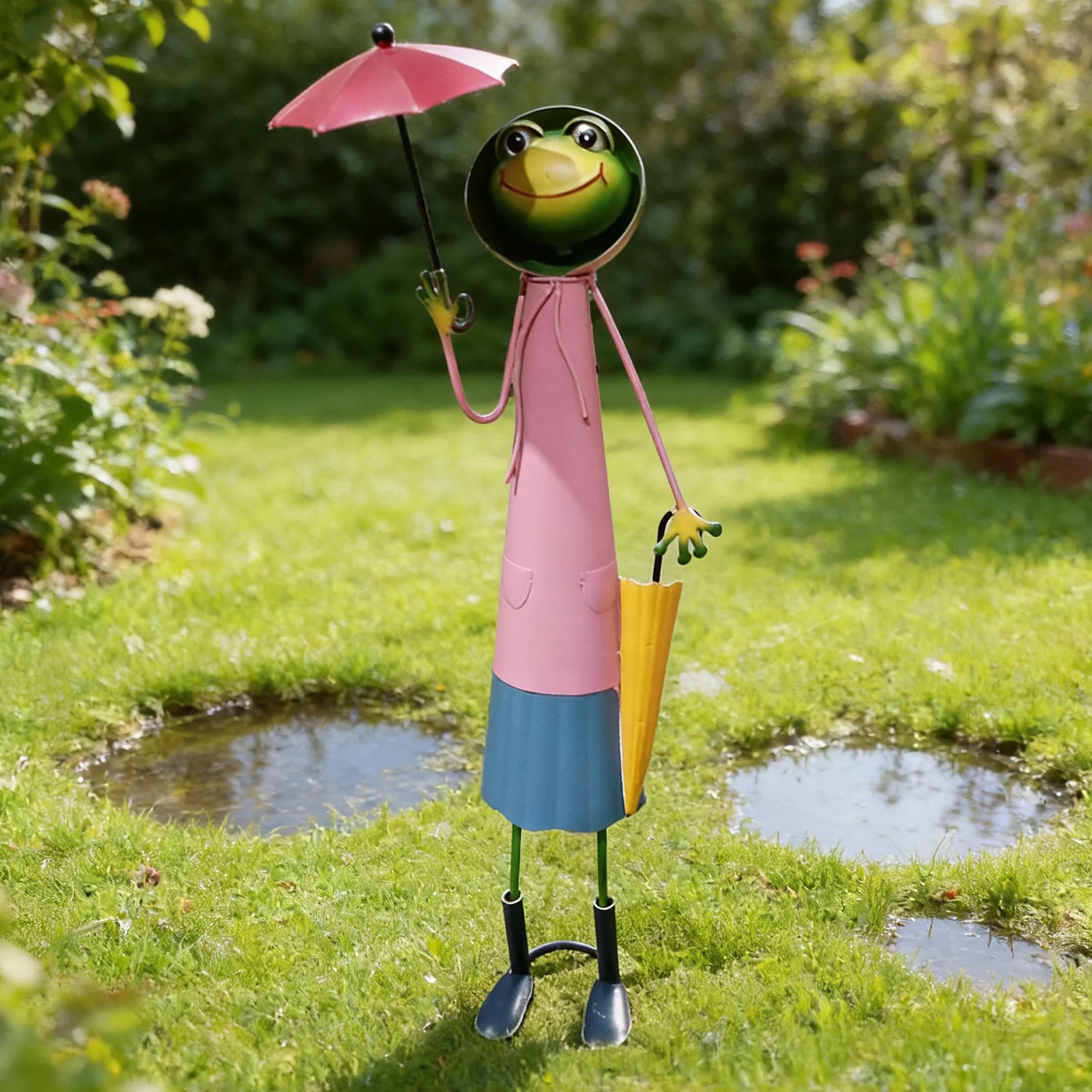 Frog Yard Art Weatherproof Frog Garden Decorations for Patio Balcony Outdoor Resin Metal Umbrella Statue Home Ornament Gift
