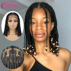 Dreadlock curto Bob trançado peruca, Full Lace Front, trançado sintético caixa com cabelo do bebê, sem nós, Cornrow, tranças tranças peruca, 10