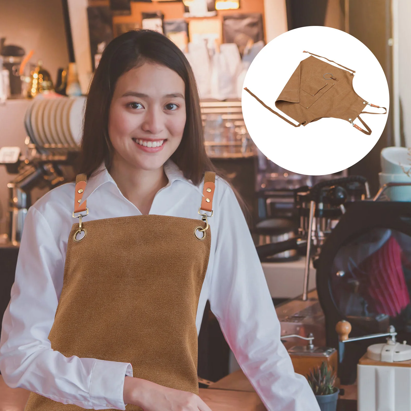 

Canvas Apron For Men Women 3 Pockets Washable Multi Pocket Kitchen Cooking Cross Back Hair Stylist Painting Grilling Bartender