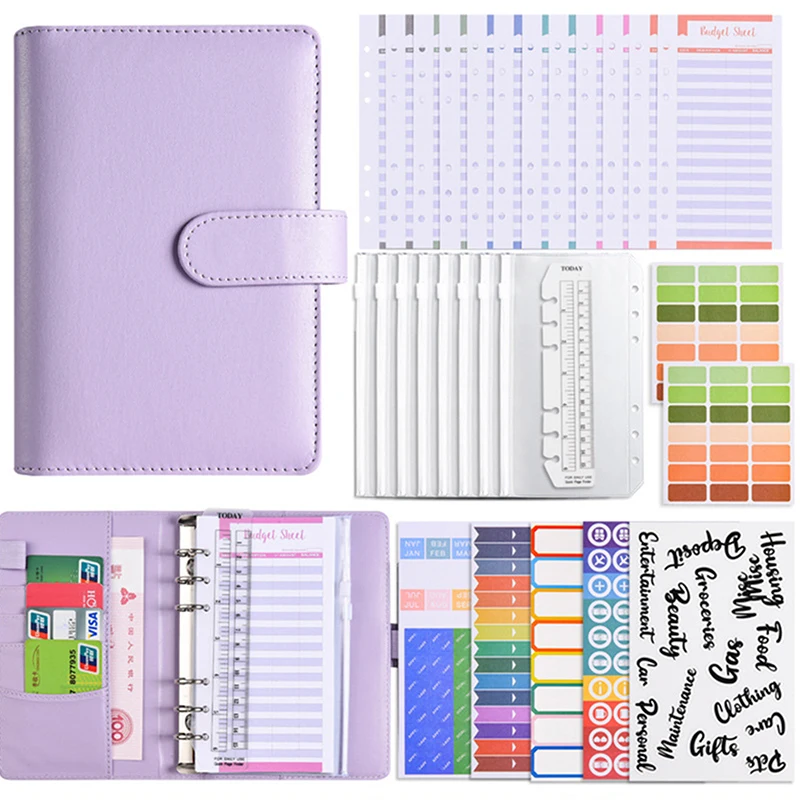 1 Set For Save Money Organizer Cash System A6 Budget Binders Planner 6 Hole 8 Zipper Envelopes 2 Stickers In One NoteBook Wallet