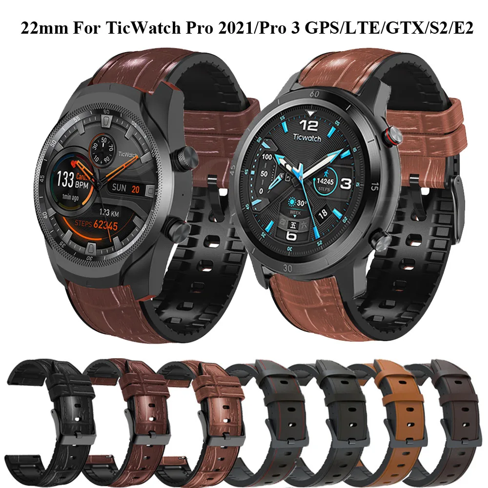 Leather+Silicone Band For TicWatch Pro 3 Ultra GPS Smart Strap For TicWatch Pro 3 LTE/2021/GTX Replacement Watchband Bracelet