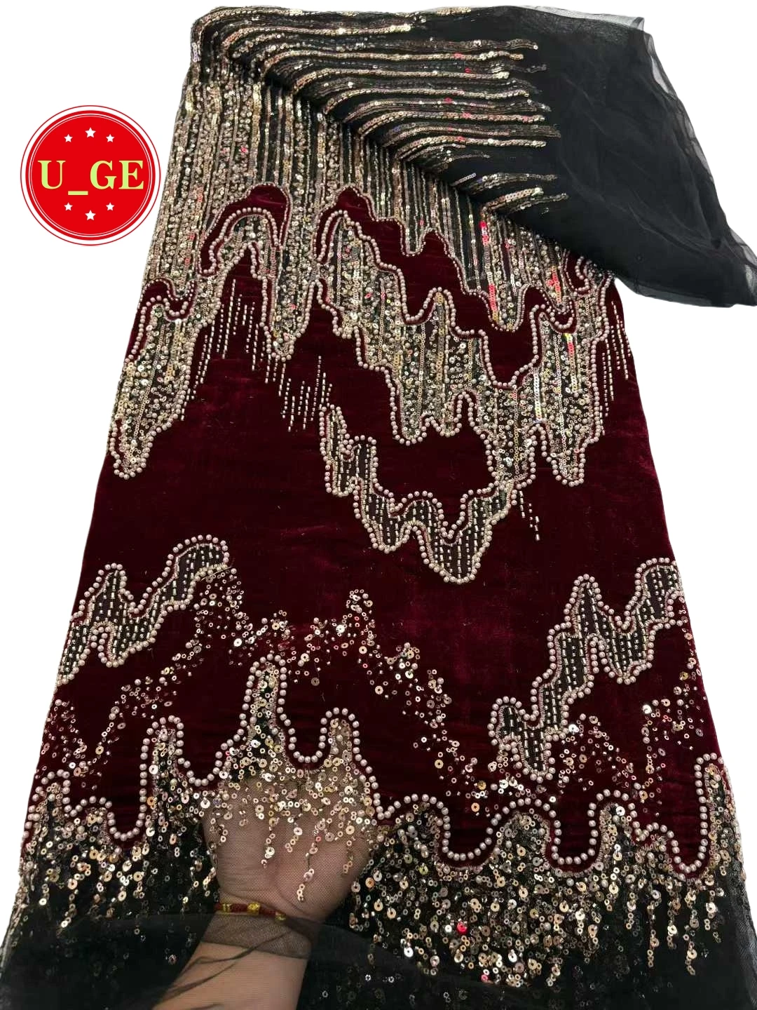 

2026Роскошная нежная мягкая бархатная ткань с камнями — элегантное высококачественное кружево-труба для свадебных и вечерних платьевU_GE8926