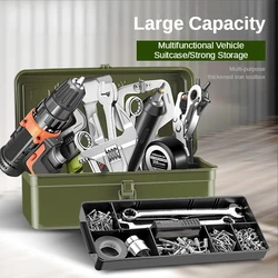 Hardware Toolbox Army Green Iron Sheet Storage Empty Box Metal Multifunctional Auto Repair Large Household Car Storage Organizer