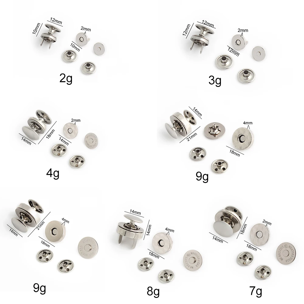 10mm 12mm 14mm 18mm Single/Double Rivets Magnetic Snap Button For Tote Purse Bags Thick Automatic Adsorption Buckle Accessories