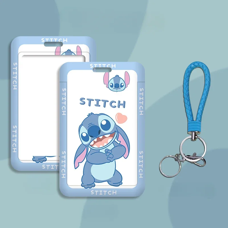 Disney-portatarjetas de Stitch para niñas, funda escolar de dibujos animados con cordón, funda de identificación, funda de tarjeta de autobús y