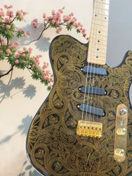 Custom Gold Paisley Electric Guitar , SSS 3 Single Pickups, Gold Hardware
