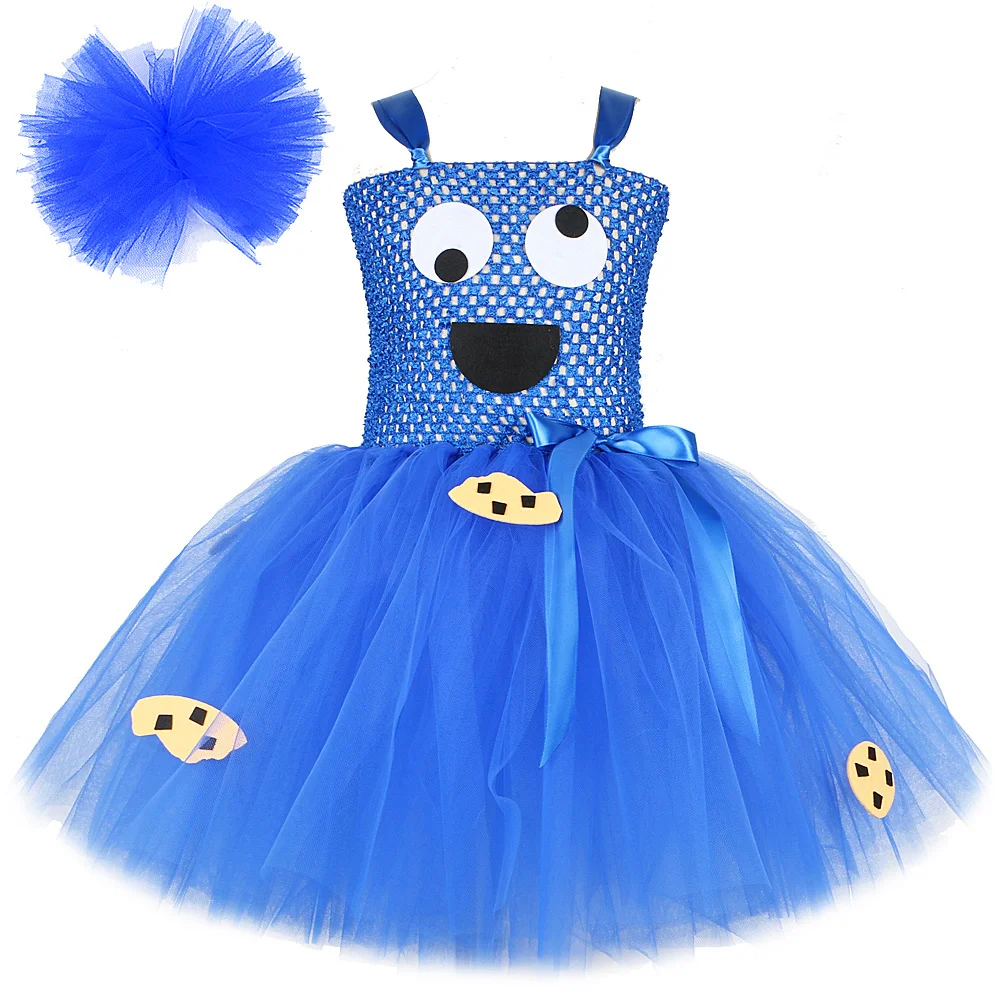 Cartoon Cookie Cosplay Costumes for Girls Monster Halloween Tutu Dress for Kids Toddler Birthday Party Outfit Children Clothes