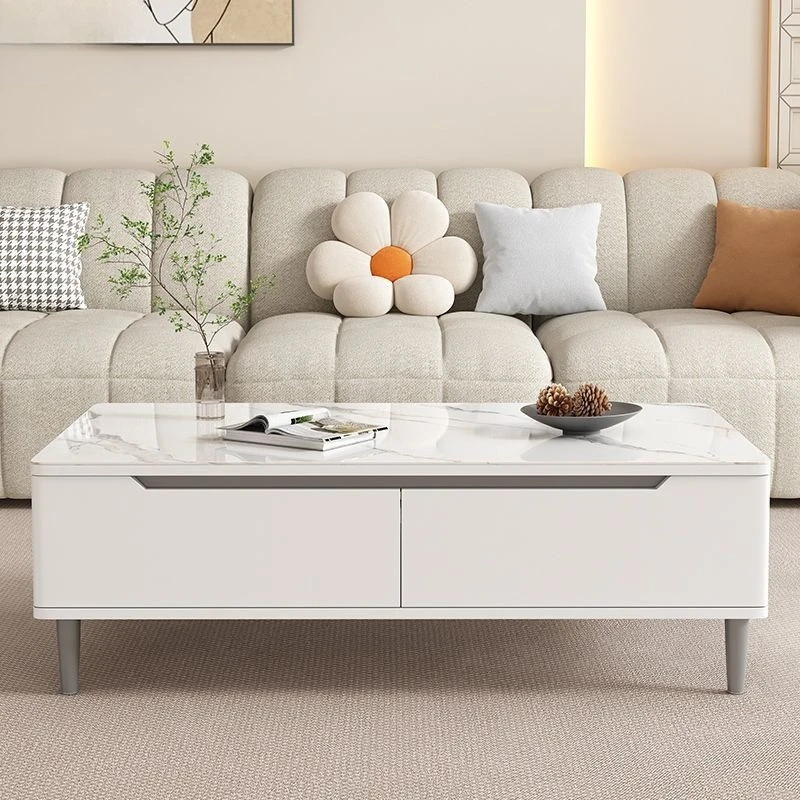 

Modern simple rock slab coffee table combination small apartment light luxury thickened living room household French