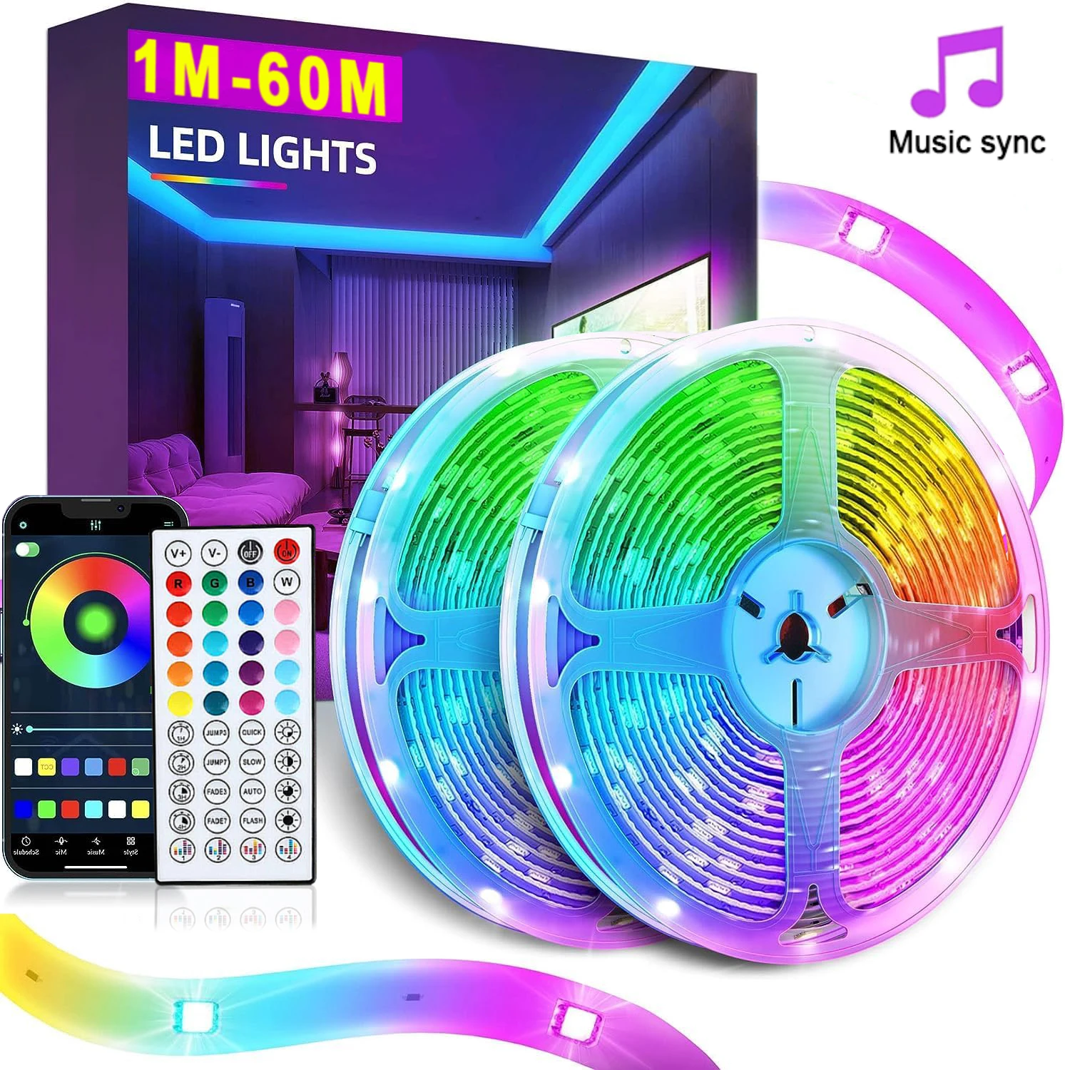 Led Strip Lights Music Sync Led Tape Ribbon with Remote APP Control Flexible Lamp for Home Room Decor TV Backlight Diode