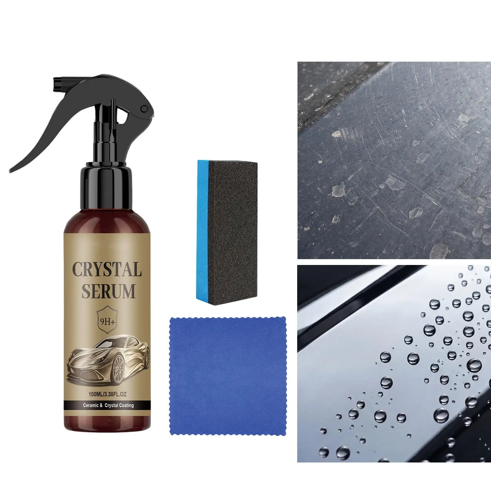 Spray de Revestimiento Cerámico para Autos 9H, Agente Profesional de 100 ml, Revestimiento para Pintura de Autos con Esponja y Toalla para el Cuidado Detallado Automotriz