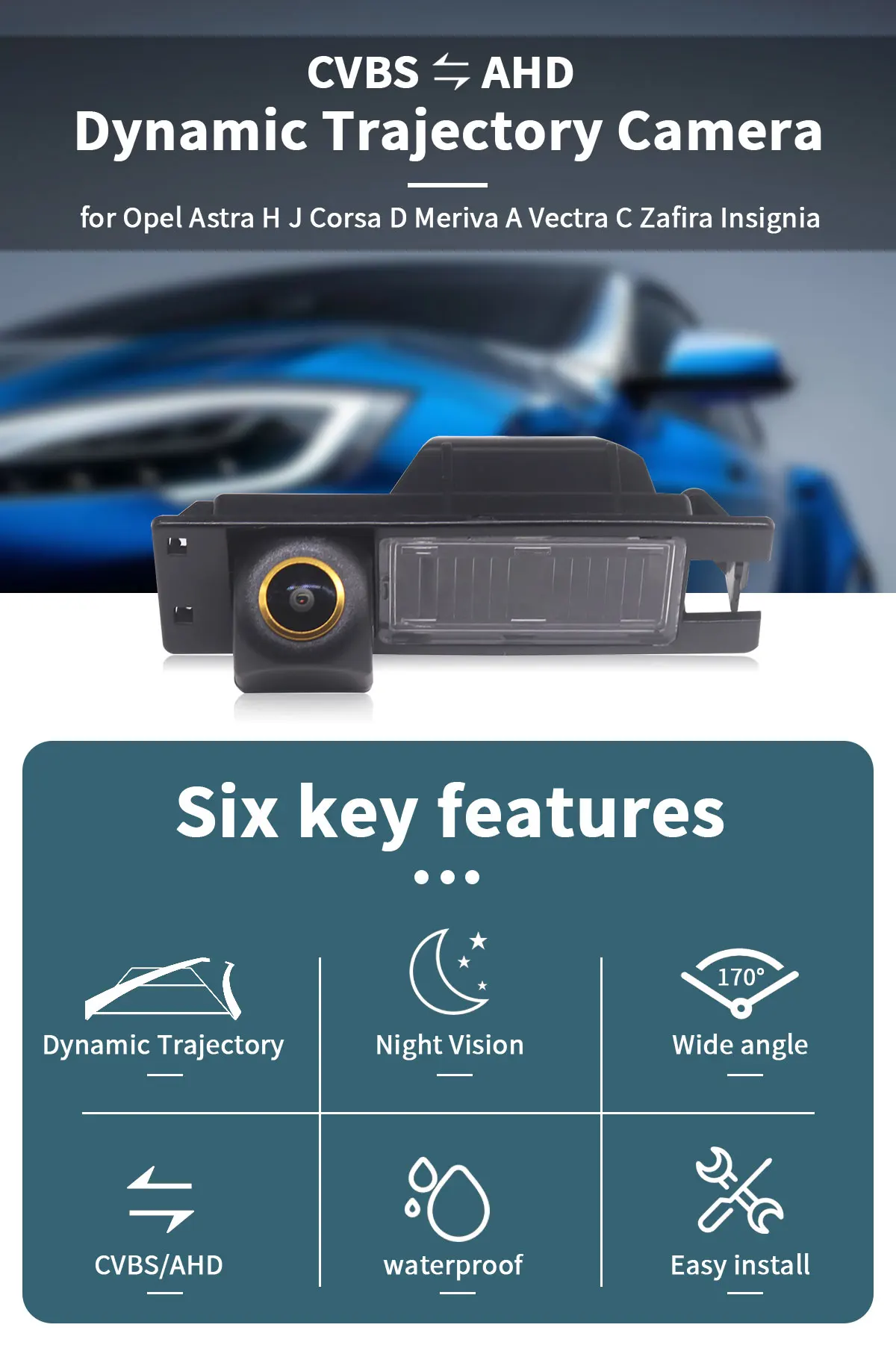 AHD Dynamic Traject 170 ° Auto-Rückfahrkamera für Opel Astra H J Corsa D Meriva A Vectra C Zafira Insignia – Detail 1