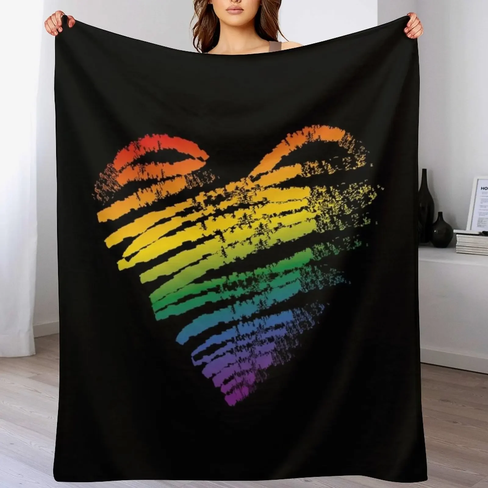 

LGBT Gay Lesbian Pride Month Heart Flag Throw Blanket Hairy Bed covers Furrys bed plaid Blankets