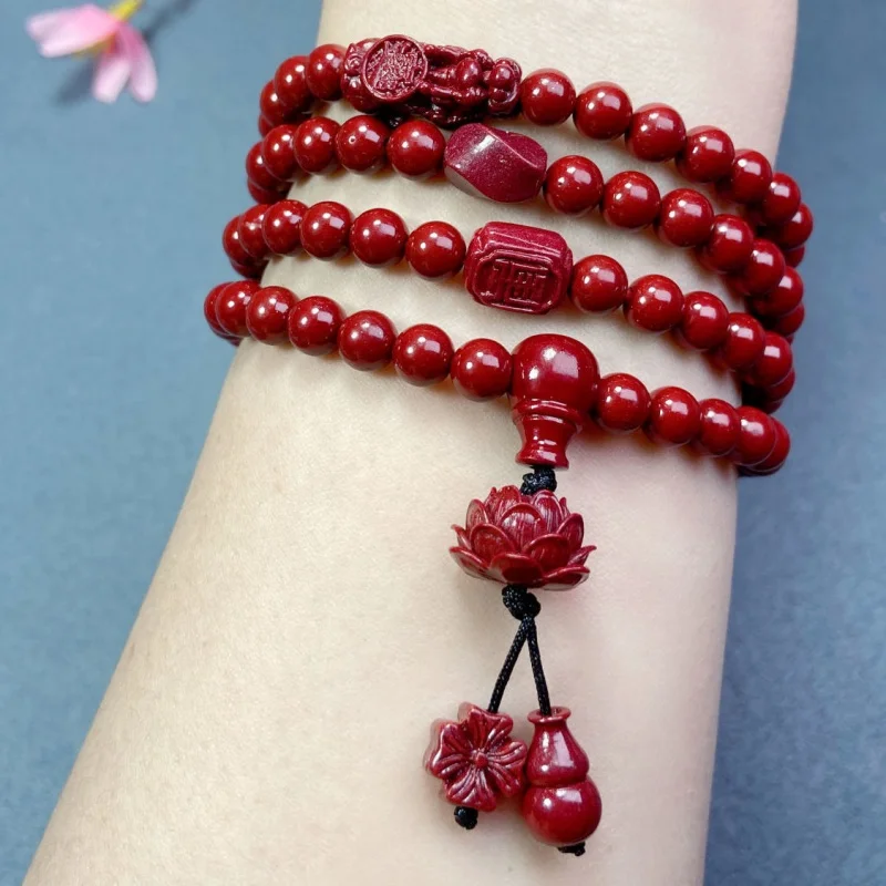 Cinnabar 108 Pieces Blessing Card Lotus Beads  Bracelet