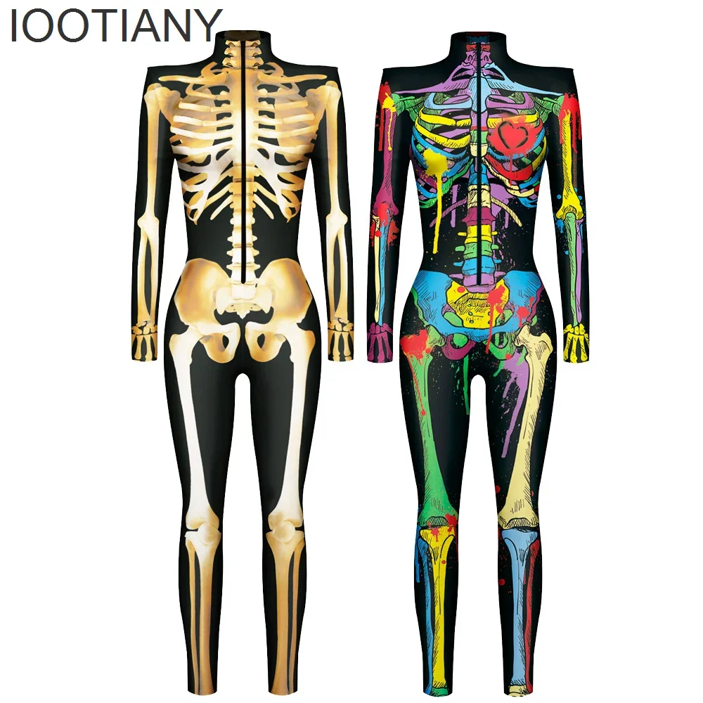 

Cosplay Painted Gold Skull Skeleton 3D Print Cosplay Costume Sexy Jumpsuit Halloween Bodysuit Adult Carnival Party monos mujer