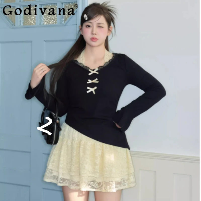 

Осенний женский корейский шикарный лук большого размера, тонкий корейский топ с длинными рукавами, модная универсальная возрастная юбка трапециевидной формы с высокой талией