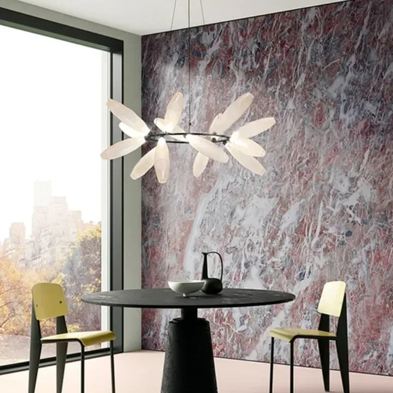 

Luxury living room Decoration White Glass LED Chandelier lustre Flowers Brass Hanging Ceiling for bedroom luminaire