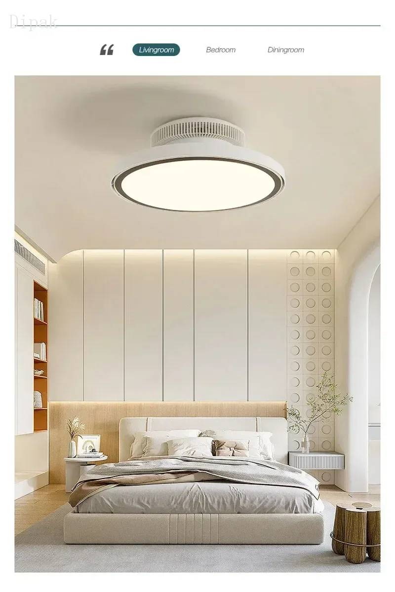 53 W Stylish full spectrum invisible blade LED ceiling fan light with remote control dimming indoor fan lighting for bedroom