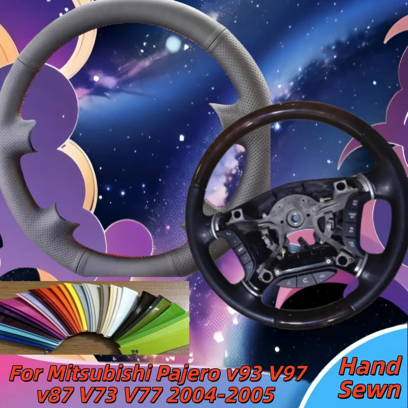 

Hand-Sewn Microfiber Leather Car Steering Wheel Cover For Mitsubishi Pajero V93 V97 V87 V73 V77 2004-2005 Car Accessories