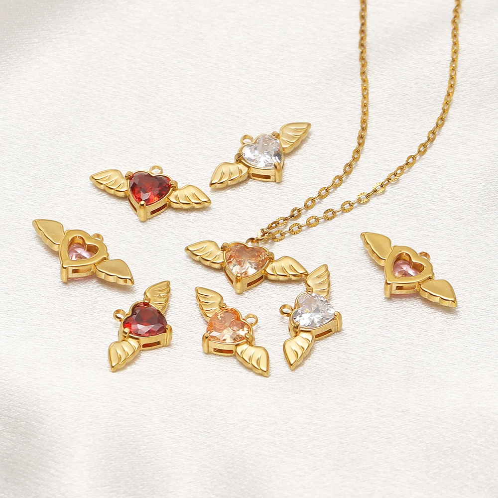 4 Stück Edelstahl-Zirkon-Anhänger, Flügel- und Herz-Charms für DIY-Mädchen-Schmuck, Halskettenherstellung, Damen-Ohrringe, Armband-Accessoires – Detail 1
