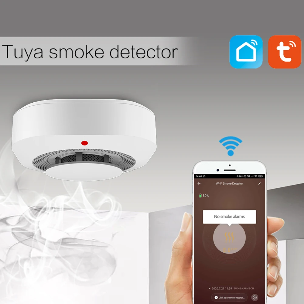 WiFi Tuya Fire Smoke Alarm Detector APP Push Fire Alarm Sensor Compatible with Alexa/Google Home for Indoor Home Safety
