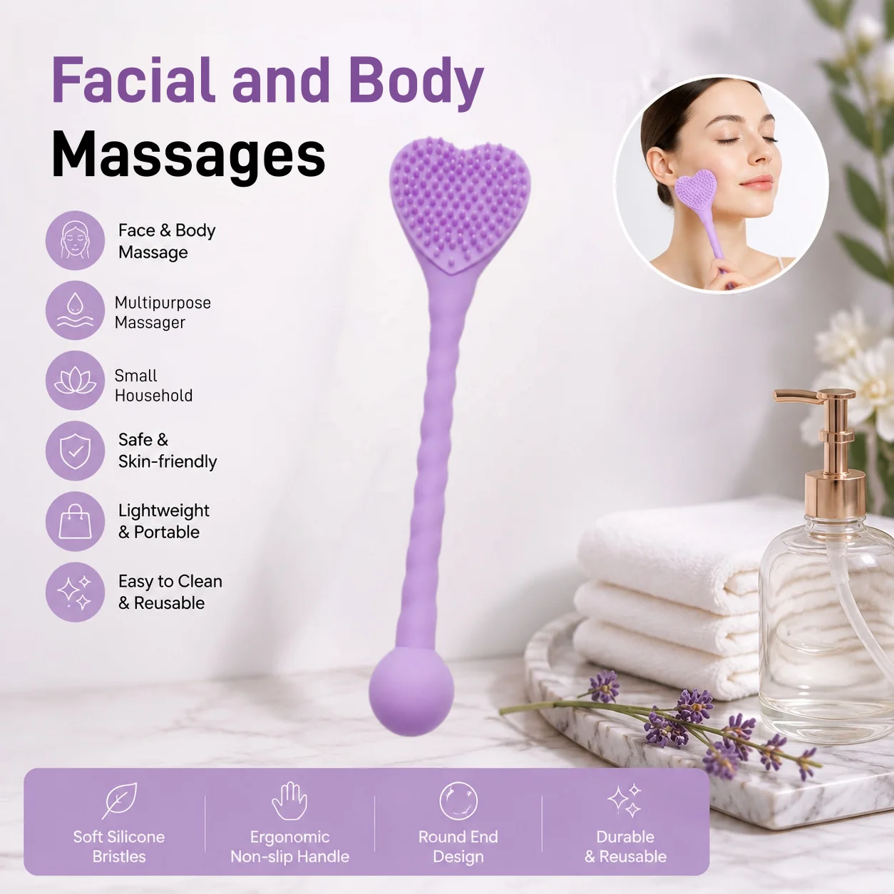 1 Brush Style Body Massager Suitable for Home Shower Massage Suitable for Facial Leg and Hand Multi-purpose Massage Sticks