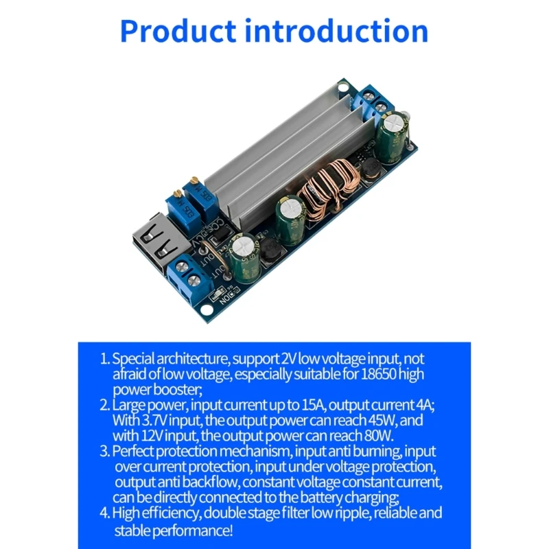 

Boost Converter-Module High-Power Adjustable Boost-Converter Step Up Transformer-Board 2-24V to 3-30V 80W 3.7V 6V 9V 12V Tool