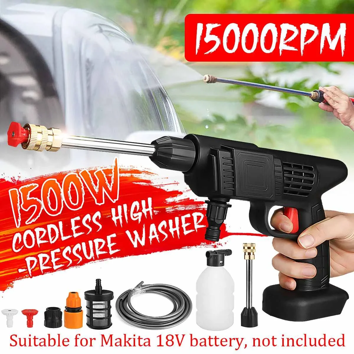 NEW 15000W 50bar Cordless Car Washer High Pressure Cleaner Washing Machine Watering Sparyer Gun Portable Washers For Makit