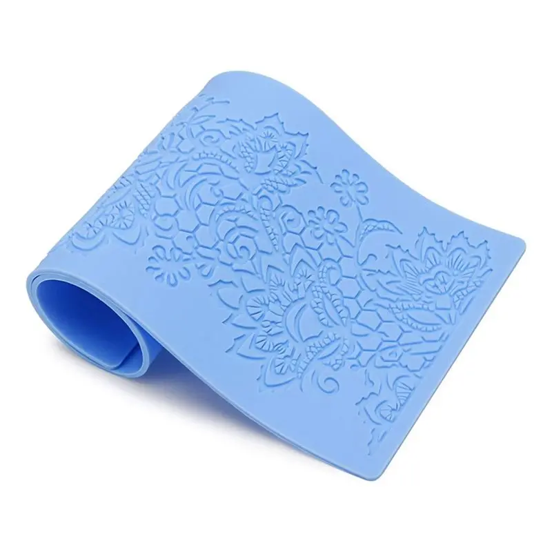 A59Z-Silicone Lace Mould Set, 5Pcs Nonstick Food Grade Fondant Flower Pattern Mat Molds For Cake Decoration