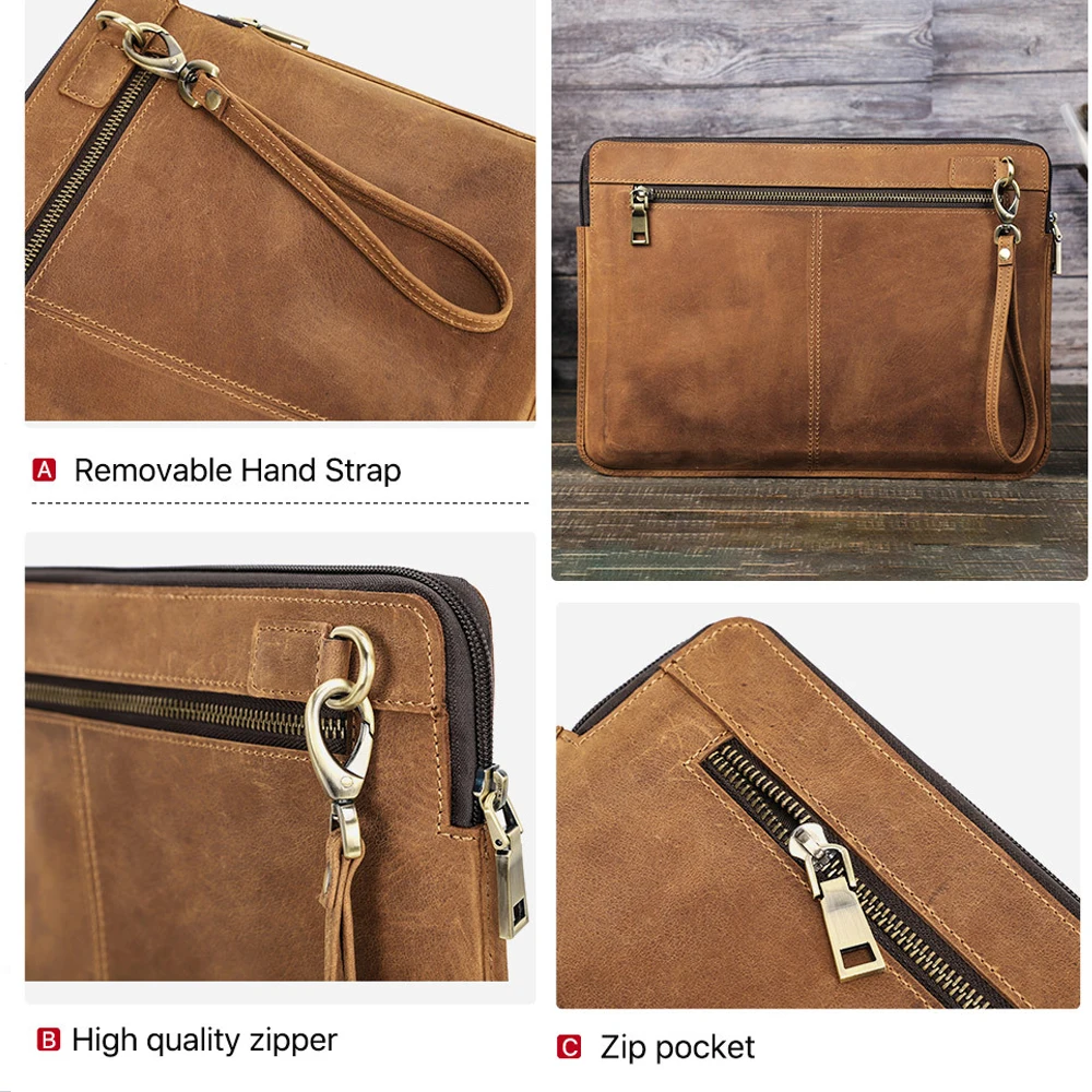 Genuine Cowhide Leather Laptop Sleeve for MacBook Pro 14 Protective Carrying Case Business Notebook Cover Bag view 6