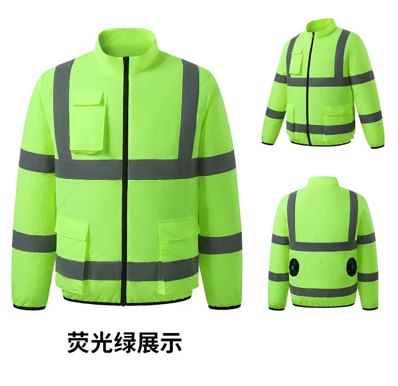 Fan Powered Cooling Workwear Air Conditioner Uniform Long Sleeve Summer Outdoor Safety Work Clothes with Reflective Strips