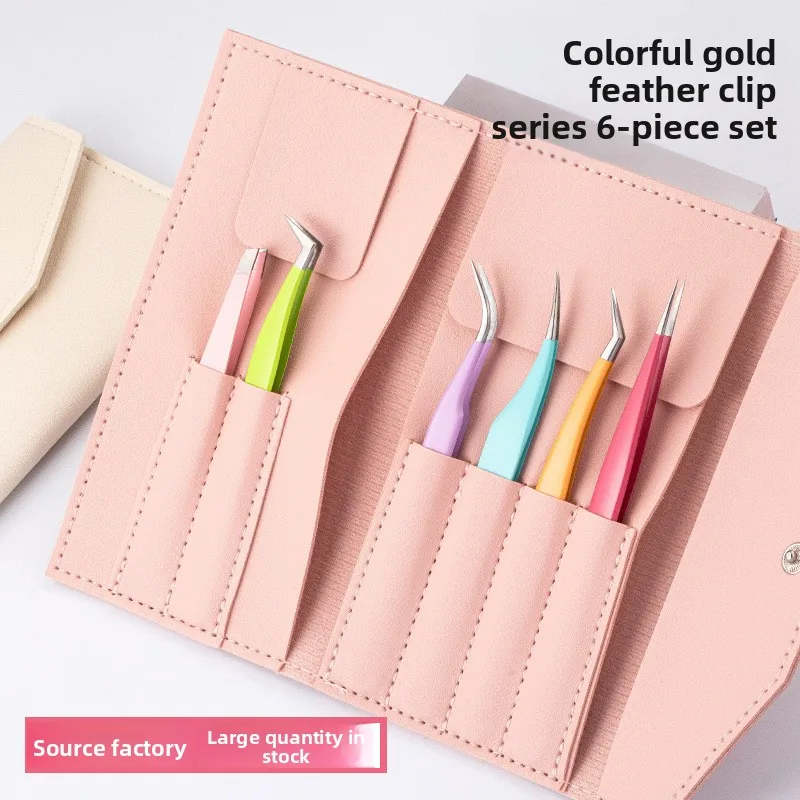 Stainless Steel High Density Color Golden Feather Tweezers Volume Lash Extension Tweezers Tool Set