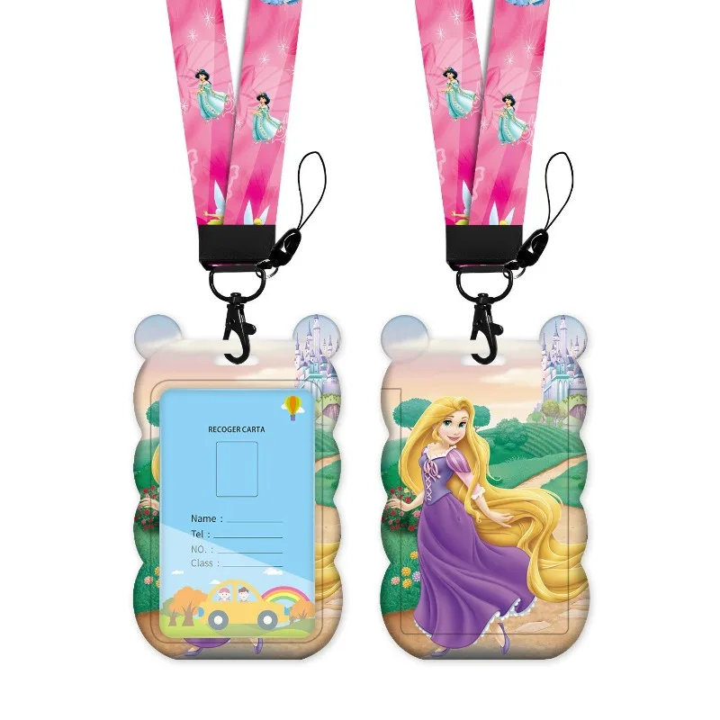 Porta carte Disney Princess di lusso con cordino lungo per bambini Studente Cartoon Design carino per il controllo degli accessi della scuola materna