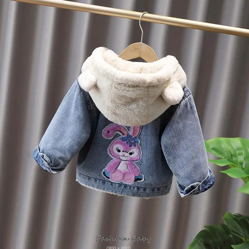 Children Coat Girls Padded Cotton Denim Jacket Winter New Fashion Warm Girl\'s Jacket Coat Splicing Mao Mao Outerwear