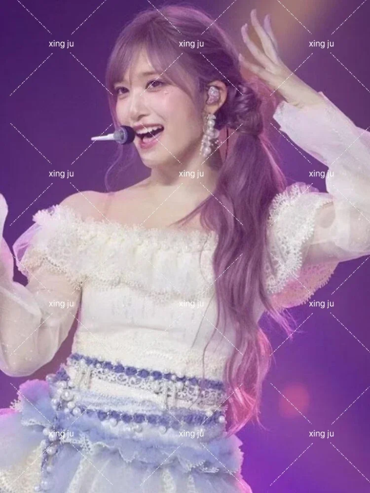 新しい韓国歌手 Kpop 女性 DJ コスプレ衣装ステージ服ダンス衣装レースシースルー長袖トップスふわふわショートスカート