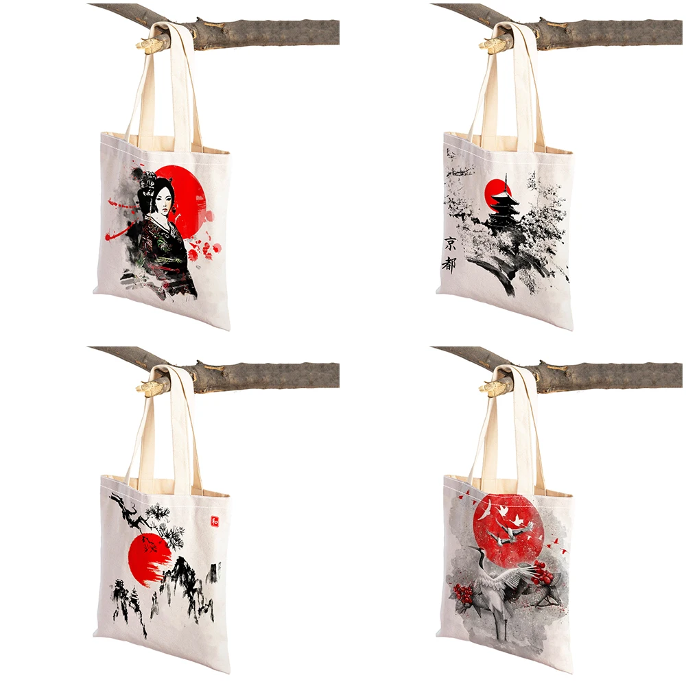 Tokyo Landscape Cartoon Lucky Cat Child Shopping Bags Girl Double Print Reusable Canvas Shopper Bag Jesus God Lady Handbag Tote