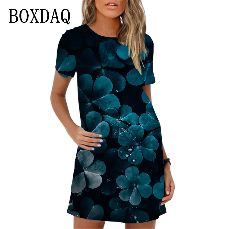 2024 New Spring Dress For Women Floral Print Short Mini Dress Oversized Casual Short Sleeve Women Summer Dress Vestidos