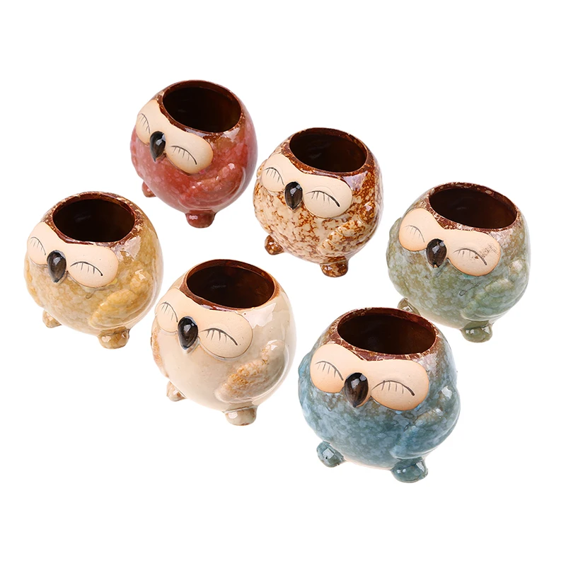 Creative Owl Flower Pots Mini Ceramic Planters Indoor Outdoor Succulent Plant Pot Garden Household Carton Bonsai Decoration