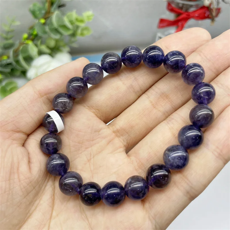 

Natural Lolite Stone Bracelet Gemstone Crystal Healing Round Bead Bracelet Women Men Fine Jewelry Gift 12mm