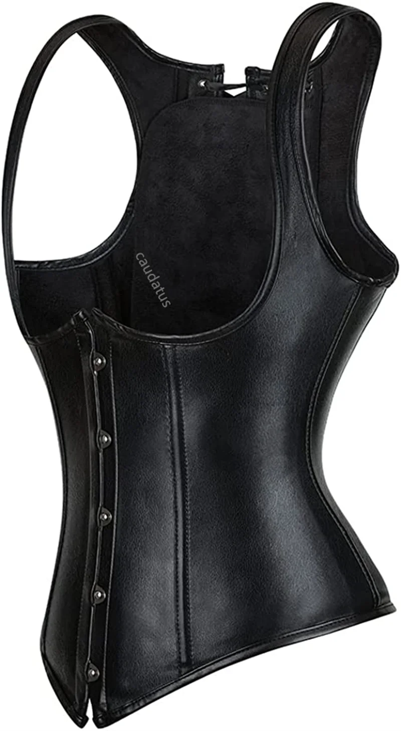 Caudatus Underbust Corset Leather Straps Top Pus Size Vest Sexy Bustiers Outwear Black Gothic Sexy Burlespue Mujer Halloween