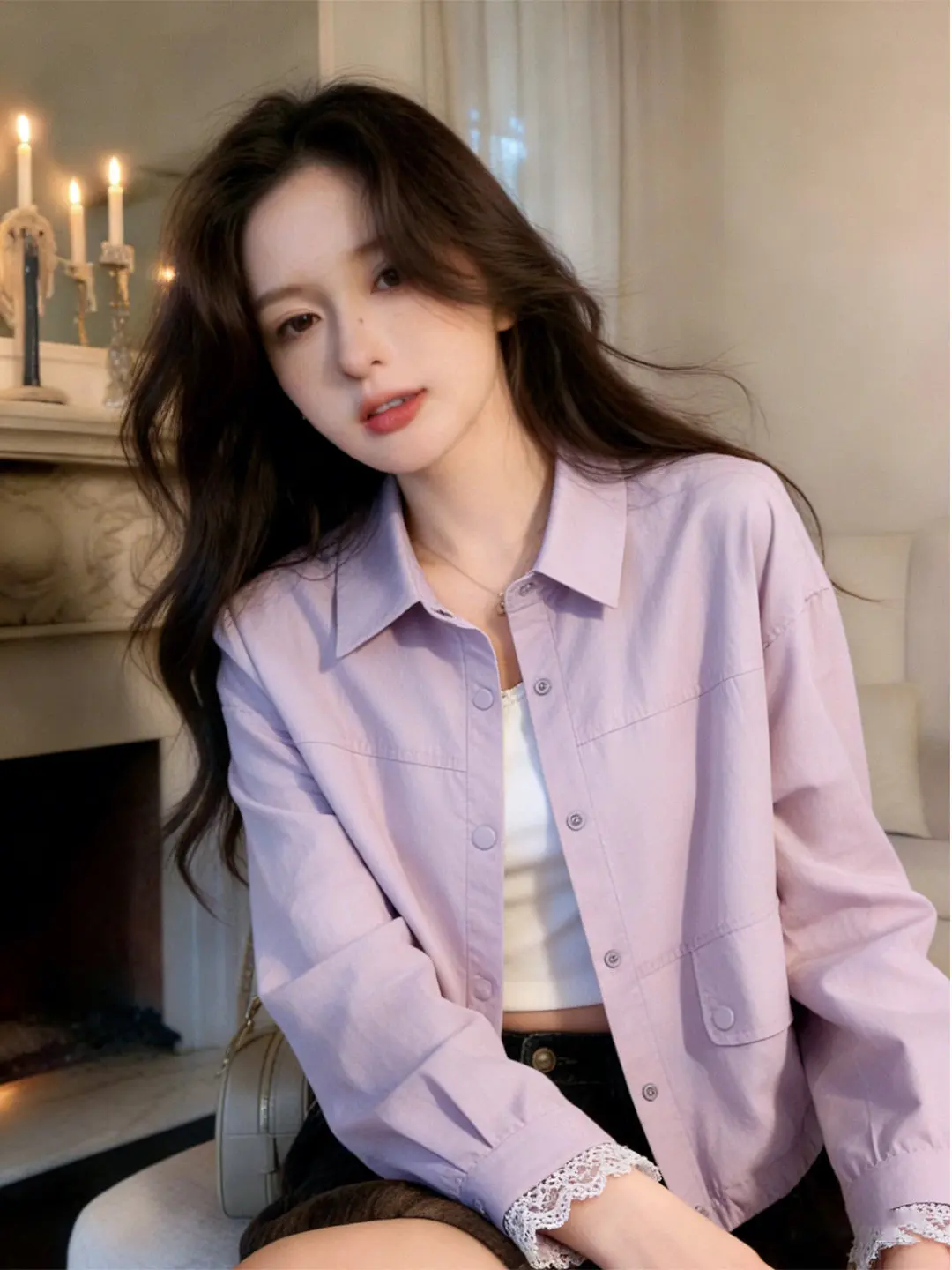 

Elegant Purple Long Sleeve Collared Casual Sun Protection Shirt Jacket Women's Spring Summer New Style Open Cardigan Short Top