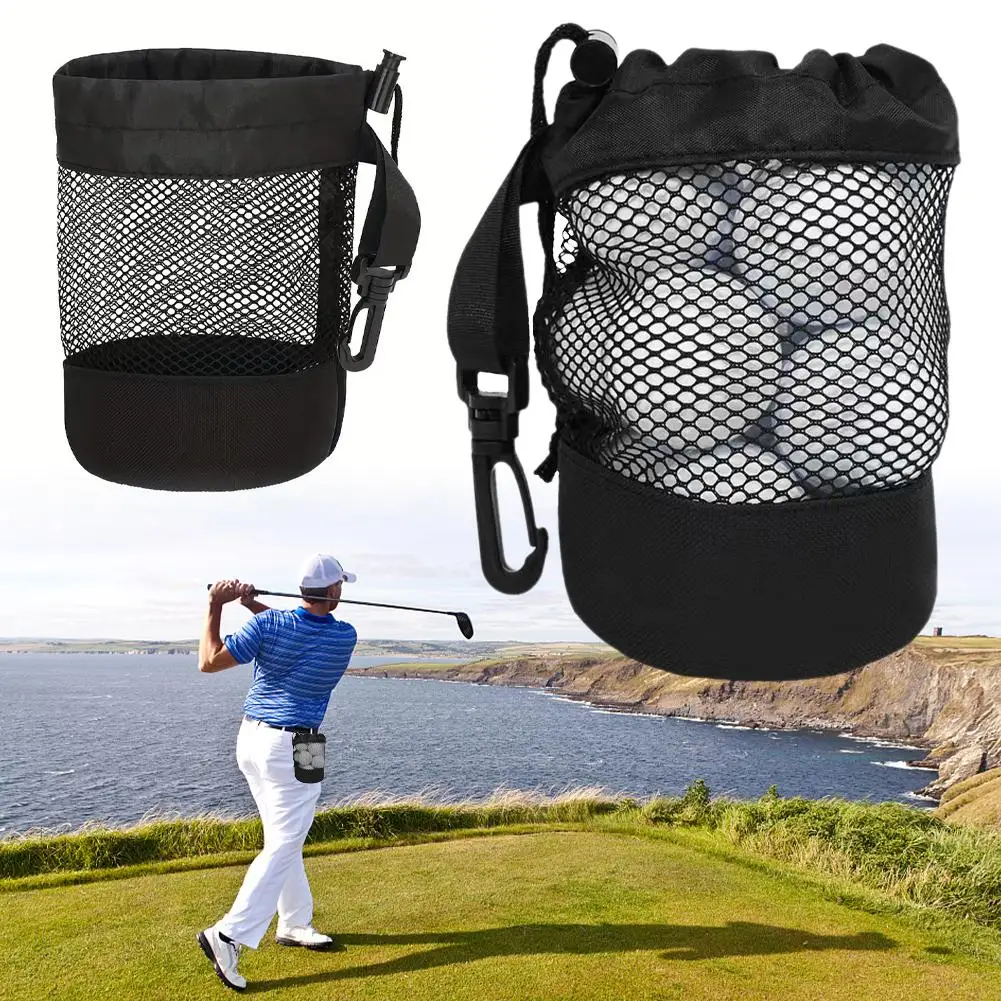 Especial Black Golf Ball Storage Bag, Recipiente De Bola De Golfe, Drawstring Nylon Mesh Bag, pode segurar a bola