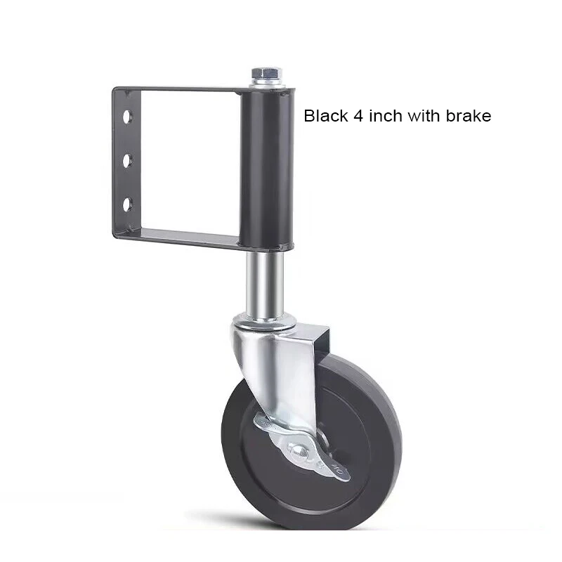 Fence Home Gate Casters With Brake Heavy Duty Rubber Mute Spring Loaded Gate Door Wheel Caster Spring Wheel Black Wheels