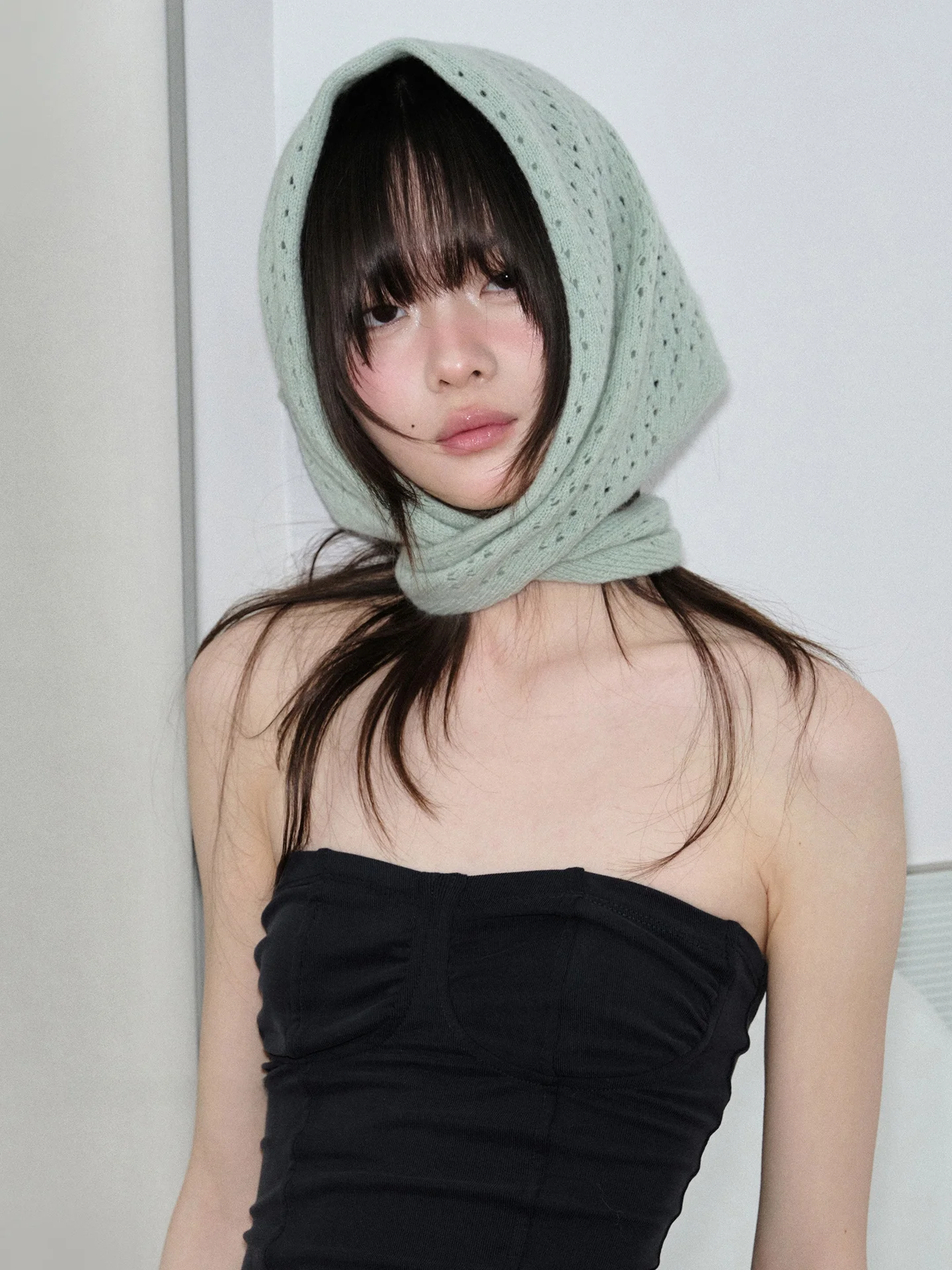 多用途ウールニットスカーフ-feytiy-バニラグリーンタイドトライアングルスカートカーテン春の新スタイル装飾ソリッドカラースカーフ