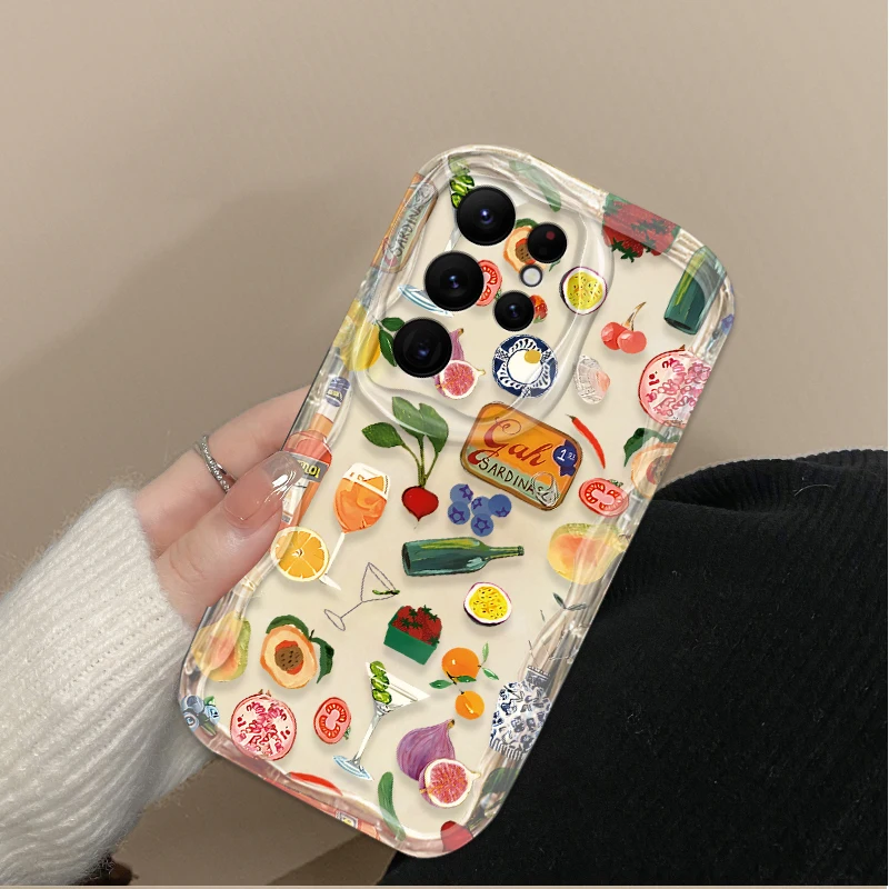 الفاكهة النبيذ الليمون قضية الهاتف لسامسونج غالاكسي S25 S24 الترا S23 S22 S21 S20 زائد FE A56 A36 A26 A17 A07 سيليكون الغطاء الخلفي