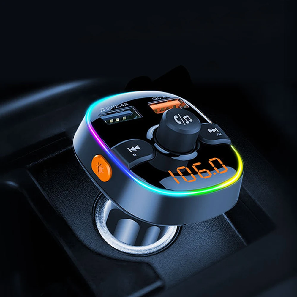 

1PCS Car MP3 Player with Card Slot and Dual USB QC3.0 Fast Charge BC52 Bluetooth FM Transmitter RGB Light QC3.0 Quick Charge