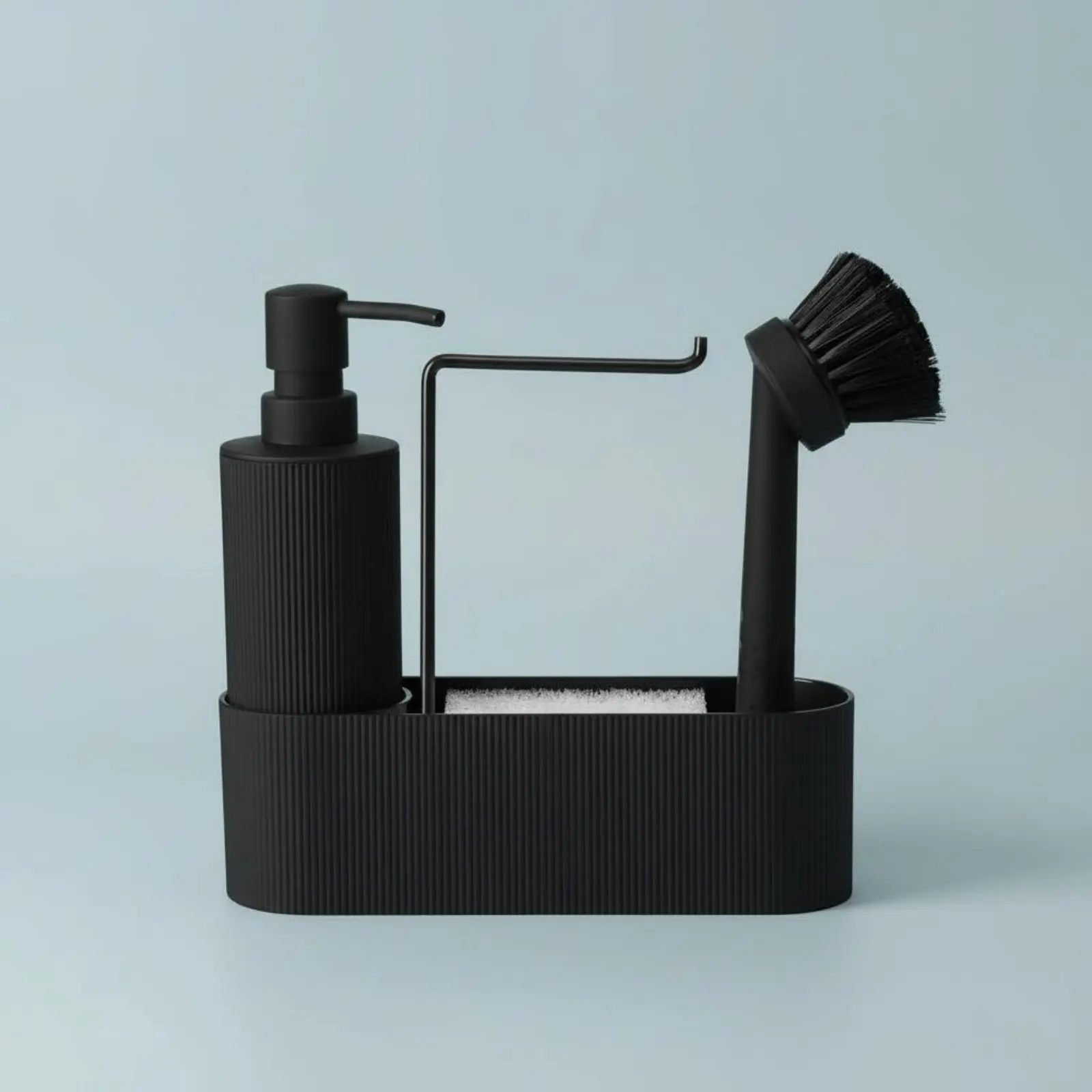 

Dish Soap Dispenser Brush Holder 3 in 1 Soap Pump Brush Tray Set Sponge Holder Organizer Easy to Use Kitchen Storage Compact