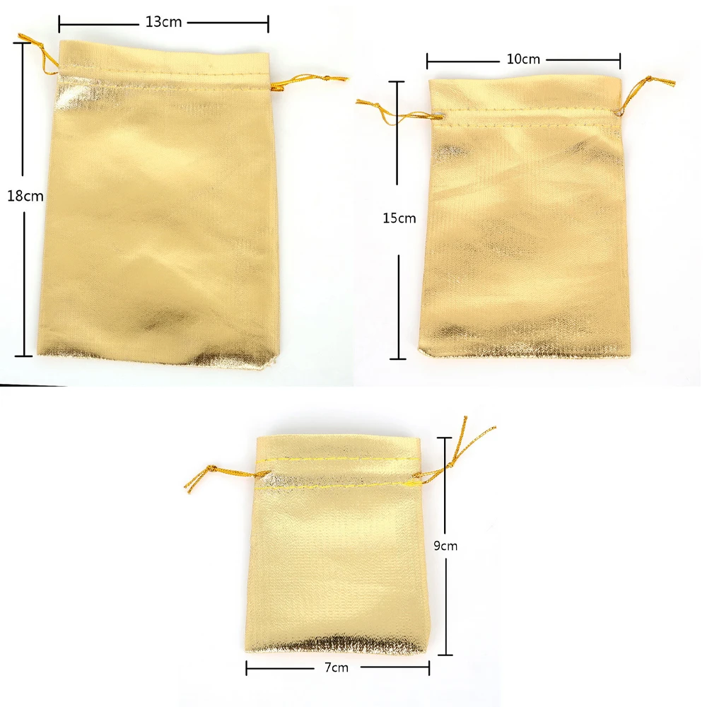 50Pcs 9x12cm Gold Drawstring Jewelry Pouches Wedding Party Christmas Favor Gift Candy Chocolate Bags Christmas Party DIY