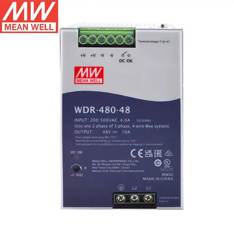 

Taiwan meanewll WDR-480-48 48V 10A 480W Single Output Industrial DIN RAIL Power Supply Brand New Original Authentic