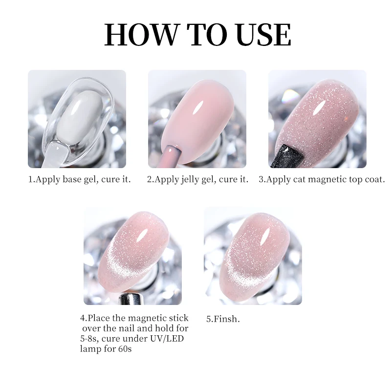 LILYCUTE 7 مللي 2 في 1 القط المغناطيسي هلام معطف فوقي تألق الزجاج حبة المغناطيسي هلام طلاء الأظافر شبه دائم UV جل البولندية #5