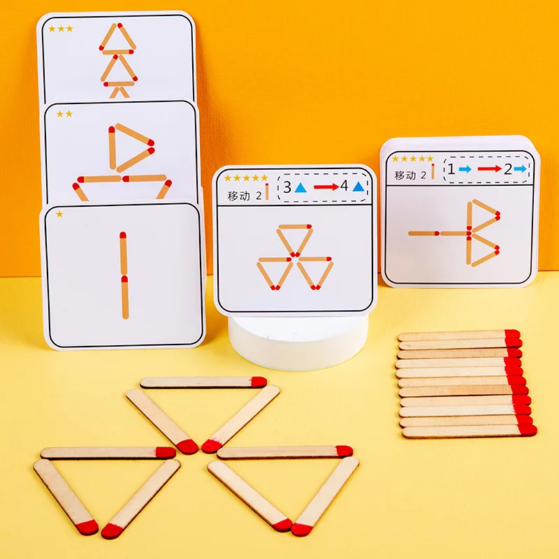 Montessori Matches Puzzles Game DIY Wooden Logic Thinking Geometry Math Toys Fine Motor Training Learning Education Toys For Kid